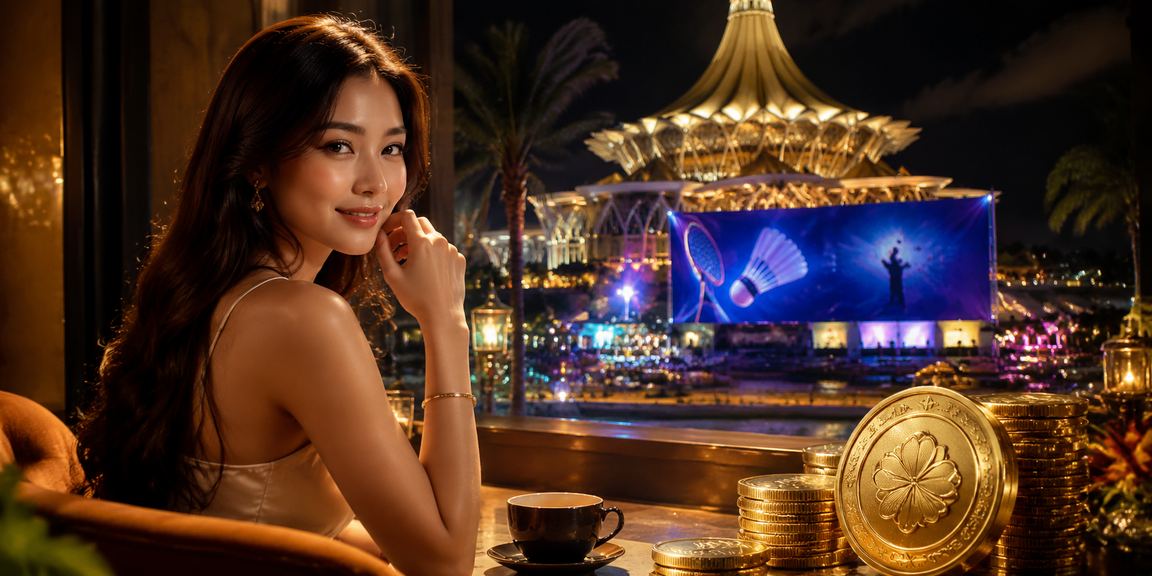 Kawasan hiburan kasino di Sarawak dengan lampu neon yang berwarna-warni